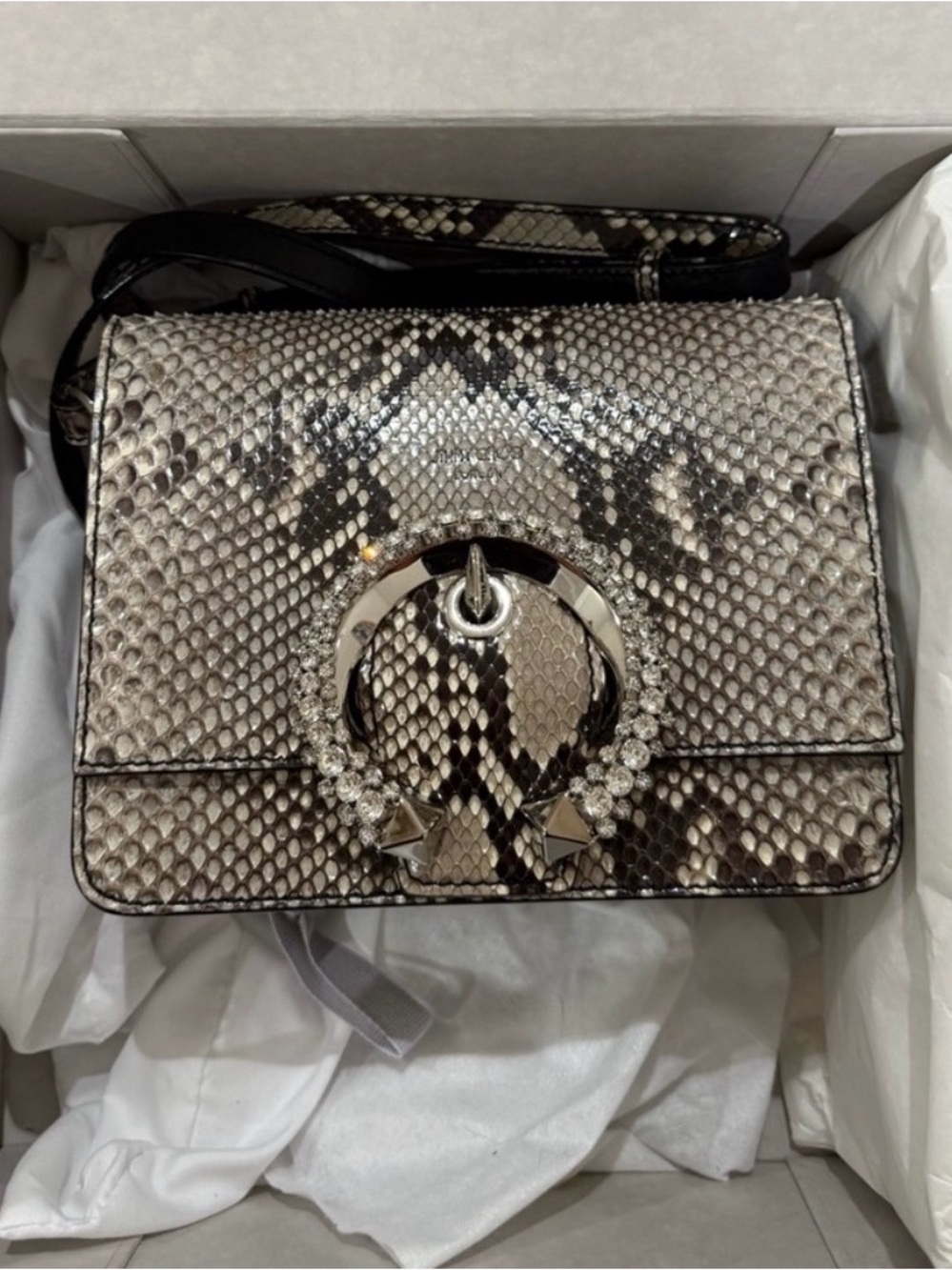 Jimmy Choo Madeline Real Python Crossbody Bag with Crystal Detail